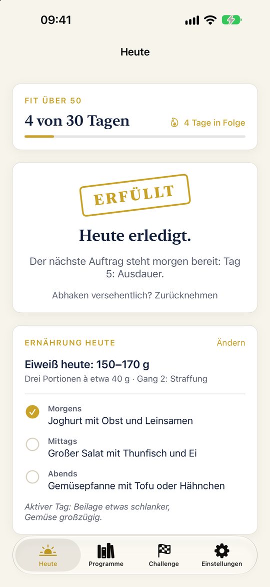 App-Ansicht: Tag erfüllt mit Stempel