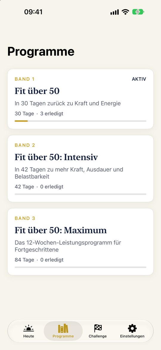 App-Ansicht: die drei Programme